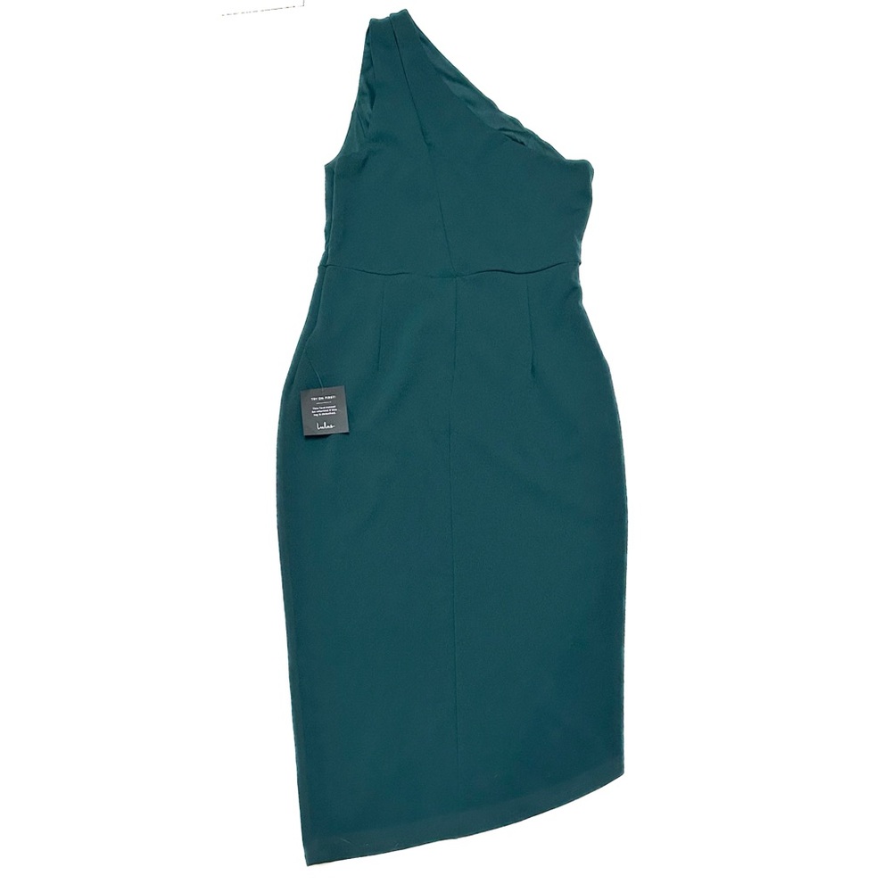 NWT Lulu*s So Flirty Green One-Shoulder Cutout Asymmetrical Dress Stretch Crepe - Picture 4 of 12